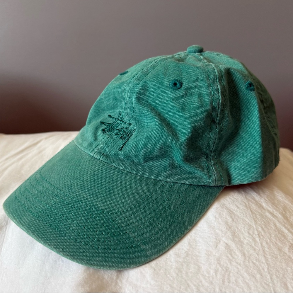 Stussy Core Embroidered 6 Panel Green Baseball Cap Dad Hat Vintage Wash